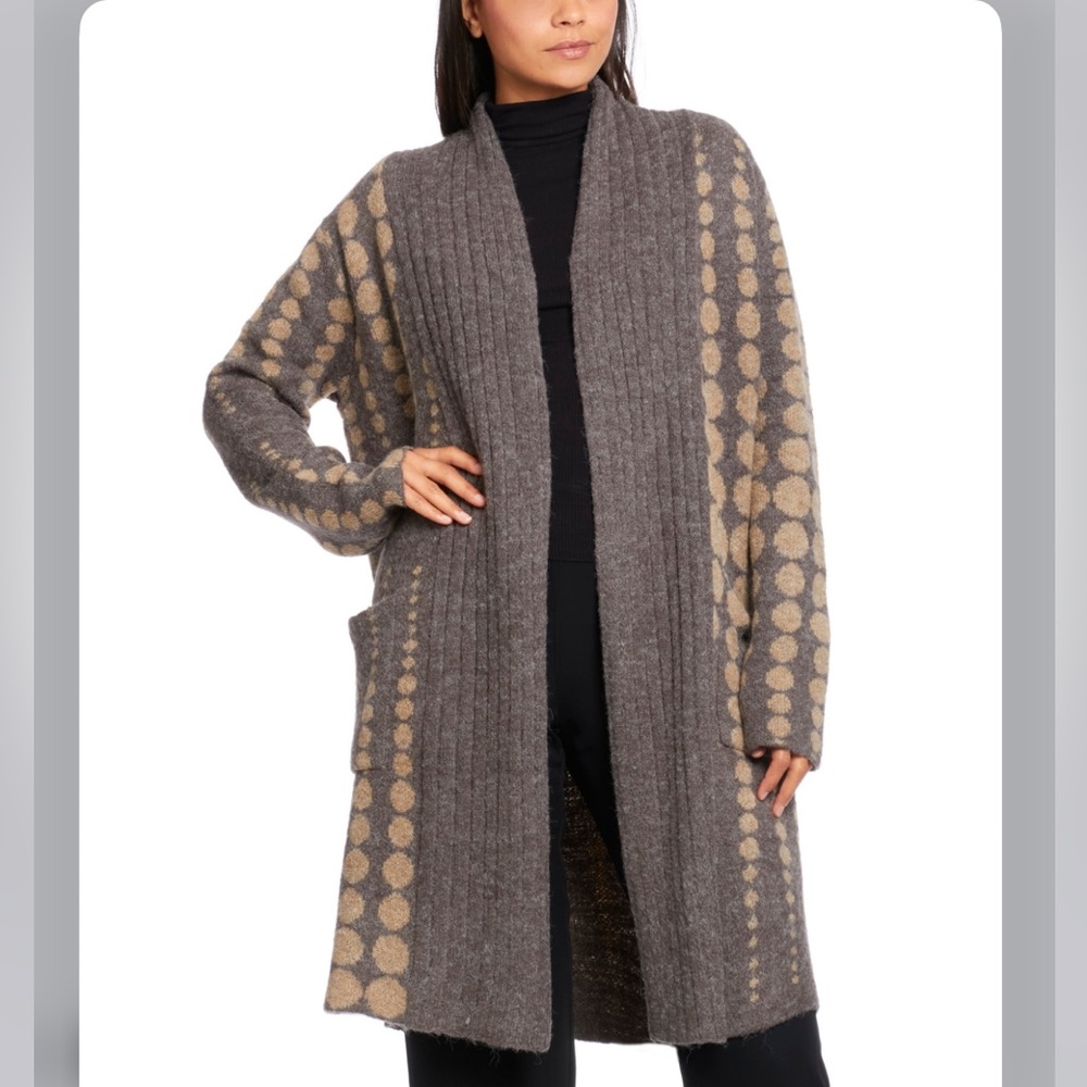 Joseph A Women's Open Coatigan Sweater With Pockets In Optic Dot L